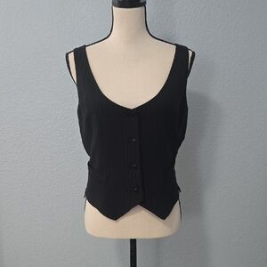 EMANUEL UNGARO Black Wool Pinstriped Vest With Lace Back Sz 10